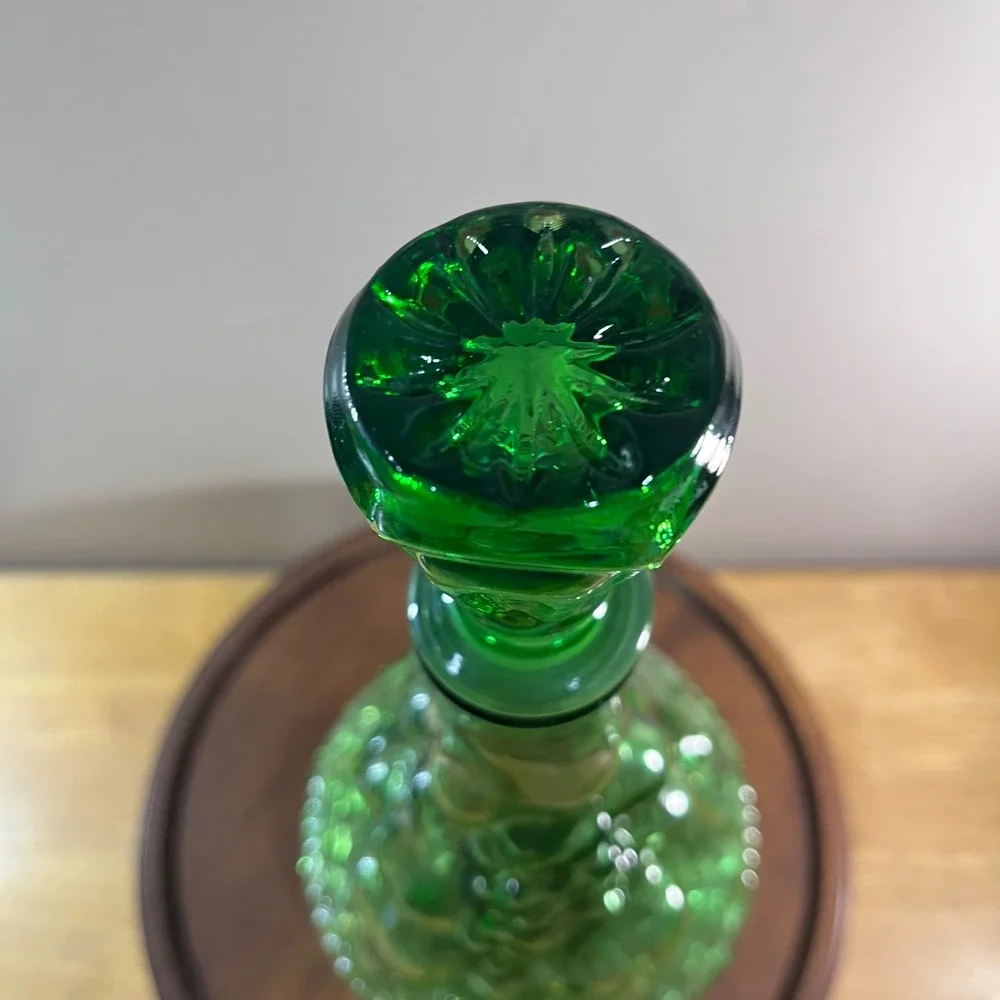 Vtg Empoli Green Glass Fruit Basket Decanter Bottle Made in Italy 14.5